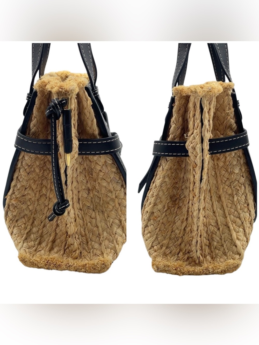 ✨🛍️ Loewe Gate Top Handle Raffia & Black Leather Tote Bag - Picture 4 of 9